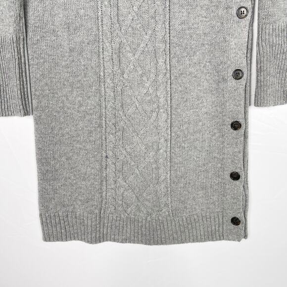 J Crew XSmall XS Gray Wool Blend Cable Knit Turtleneck Sweater Dress Button Side - Picture 4 of 11